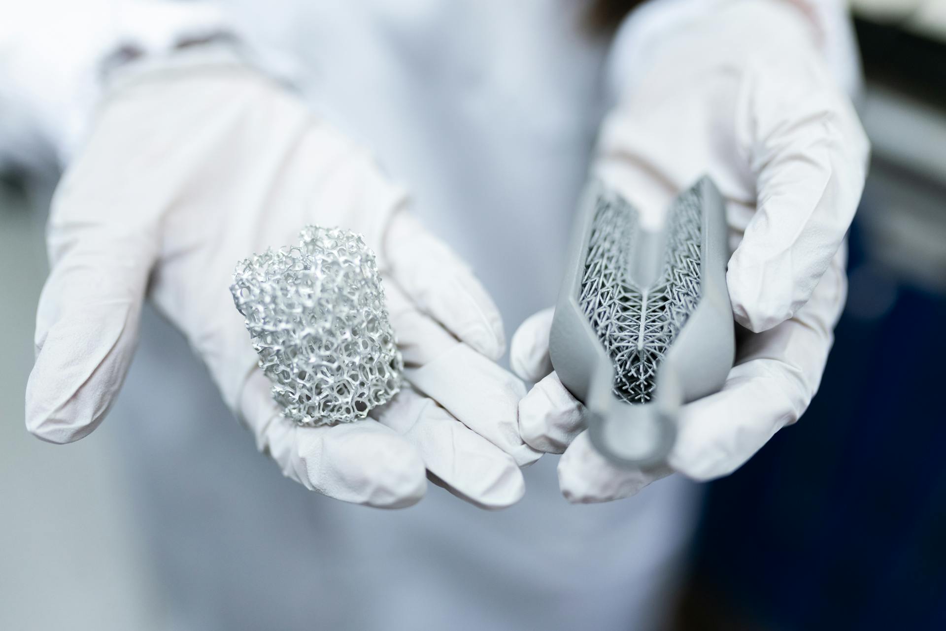 Photo showing off the interior structure of two 3d prints